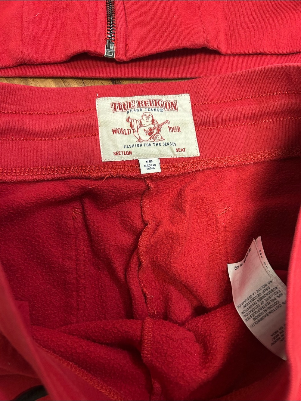 True Religion women’s Red Hoodie & Jogger Set with Black Accents - Picture 3 of 7